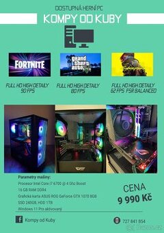 PRODÁNO i7 6700, 16GB RAM, GTX1070 8GB, WIN 11 PRO, ZÁRUKA