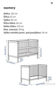 Dětská postýlka IKEA (Sundvik) s matrací a příslušenstvím