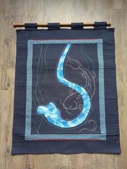 Sashiko: Vlajka s koi kaprem a japonské prostírání