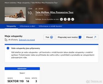 Tate McRae vstupenka u pódia – super výhled, původní cena
