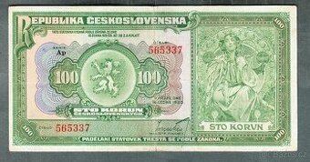 Staré bankovky 100 korun 1920 pěkný stav  VZÁCNÁ