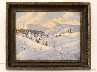 Obraz Sněžka, A. Esche, olej 30x37