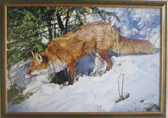 Liška v zimě-olejomalba-ruční malba