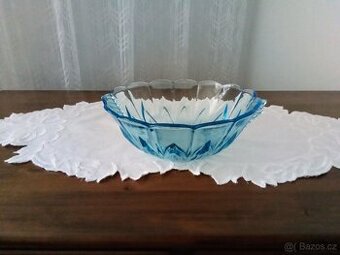 Starožitná art Deco mísa - akvamarinové sklo