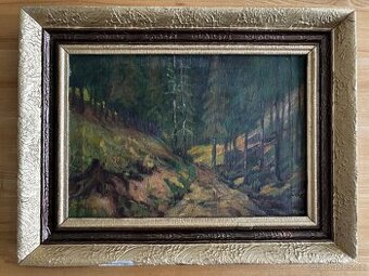 Obraz Doskočil, lesní cesta, olej na plátně 50x40