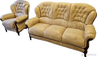 Sedací souprava – pravá kůže, klasický styl
