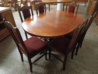 Rustikální jídelní set, stůl, 6 židlí, masív