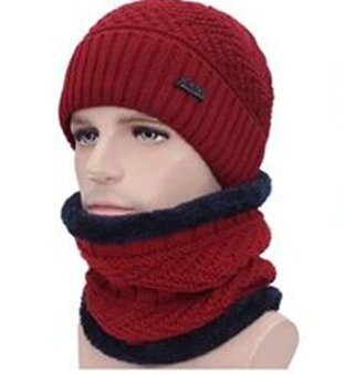 Pánský zimní set čepice a nákrčníku - vínově červená