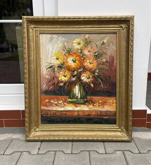 Nádherný obraz KVĚTINY VE VÁZE olej na plátně