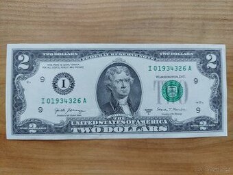 Současná dvoudolarovka 2 americké dolary $2 bankovka 2 USD