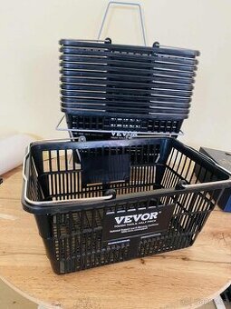 Sada 12 ks černých nákupních košíků s kovovým madlem