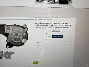 Nový orginál ventilátor světlometu na audi
