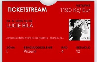 Lucie Bílá - recitál 1 vstupenka Rychnov nad Kněžnou - 1