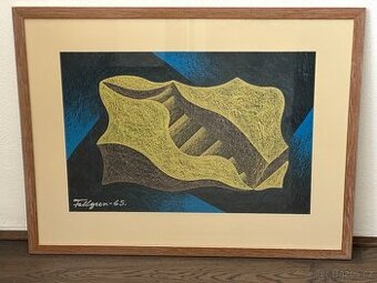 originál pastel na kartonu - Fallgren - abstrakce (1965) - 1
