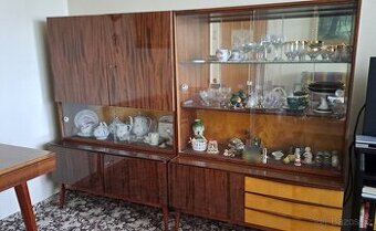 Retro obývací stěna, jídelní a konferenční stůl a židle