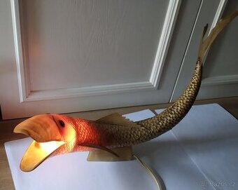 Stará starožitná stolní noční lampička lampa ryba rohovina