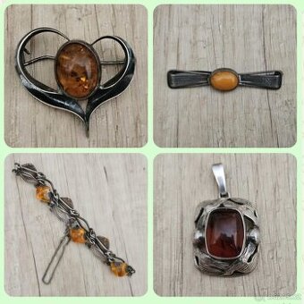 STAROŽITNÉ STŘÍBRNÉ ŠPERKY - JANTAR