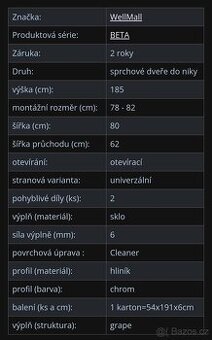 Sprchové dveře do niky 80cm dvoukřídlé matné sklo