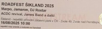 Prodám 5 vstupenek na Roadfest Šikland 2025