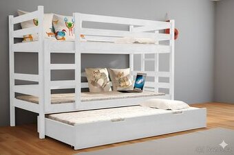 NOVÁ Patrová postel palanda BOROVICE bílá 3x MATRACE