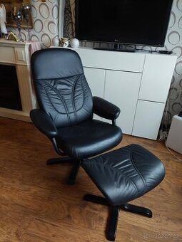 RELAXAČNÍ POLOHOVACÍ OTÁČECÍ ZNAČKOVÉ KOŽENÉ KŘESLO