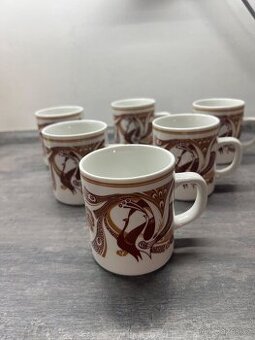 Sběratelský retro set hrnků „Páv“ – UNUSED v původní krabici