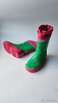 Zeleno - růžové puntíkované teplejší holínky - vel.26