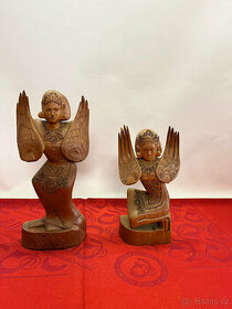 Stará dřevěná vyřezávaná socha Bali žena 2ks - 1