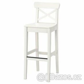NOVÁ Barová stolička s opěrkou, bílá, 74 cm