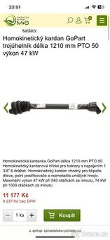Homokinetický kardan PTO 50, 47KW