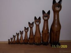 Thajské dřevěné kočičky, 10 kusů, srovnané podle velikosti