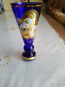 Novoborské sklo váza - dóza, vysoký smalt, zlato, modrá