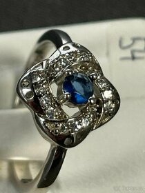 Stříbrný prsten se zirkony a modrým kamenem - 1