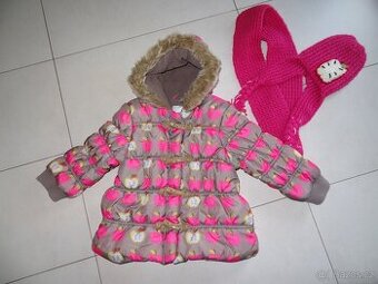 zimní jablíčková bunda Next vel. 104 + šála a čepice