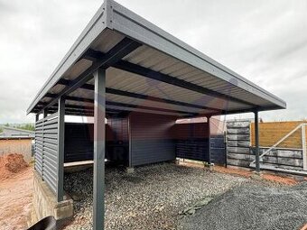 Carport s úložným boxem, garážová stání 6,5×7 m