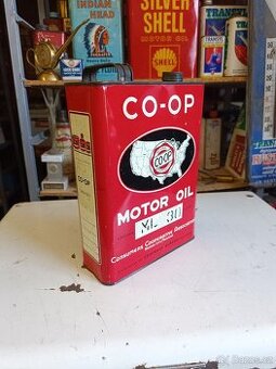 Stará krásná plechovka od oleje CO-OP USA, 5l