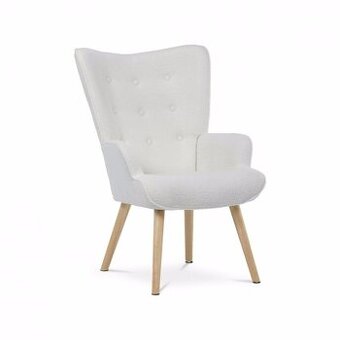 Křeslo ušák, bílá látka AK-309 WT2