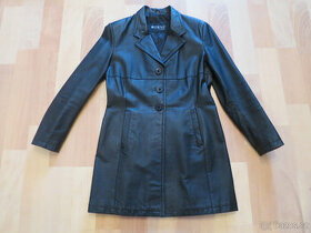 Dámský černý kožený kabát
