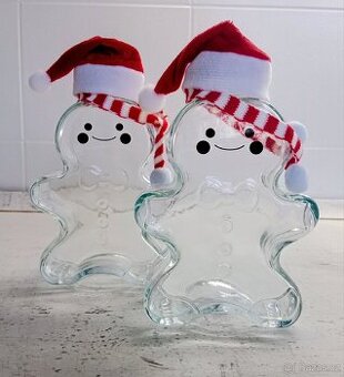 🎄⛄ Vánoční skleněné dózy SNĚHULÁCI 2 ks – nové, 400 ml 🎄⛄