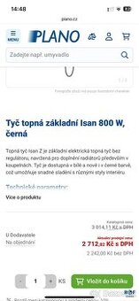 Tyč topná základní Isan 800 W, černá