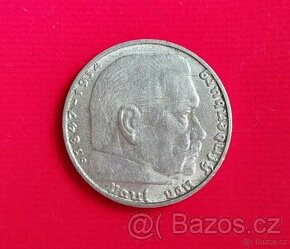 Stříbrná mince 2 marka r. 1938