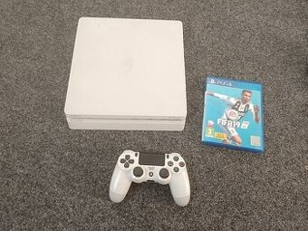 PS4 Slim 500GB White, originál ovladač + hra / PlayStation 4