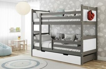 NOVÁ Patrová postel palanda grafit MASIV + 2x MATRACE