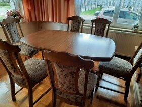 Jídelní stůl rozkládací a 6 židlí - rustikální