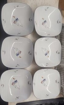 Husy - porcelán misky, talíře na polévku 6ks