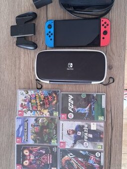 Nintendo Switch OLED + 7 her – TOP STAV, jako nový