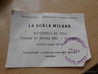 RETRO lístek PRAGOKONCERT LA SCALA MILANO r.1981- použitý - 1