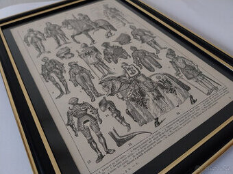 Rytíři, hrady, středověk, litograf. tisk z r. 1922