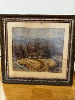 František Motyčka (signováno 1941) – Podzim u chalup, akvare