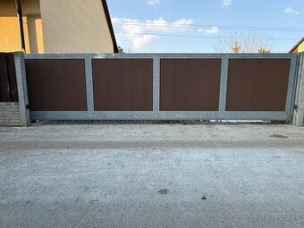 Posuvná brána 9m s dřevoplastovou výplní a motorem – funkční